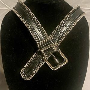 Western Black Leather with chain trim Women’s Belt